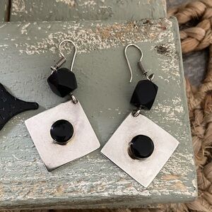 Taxco Sterling Silver Faceted Onyx Earrings